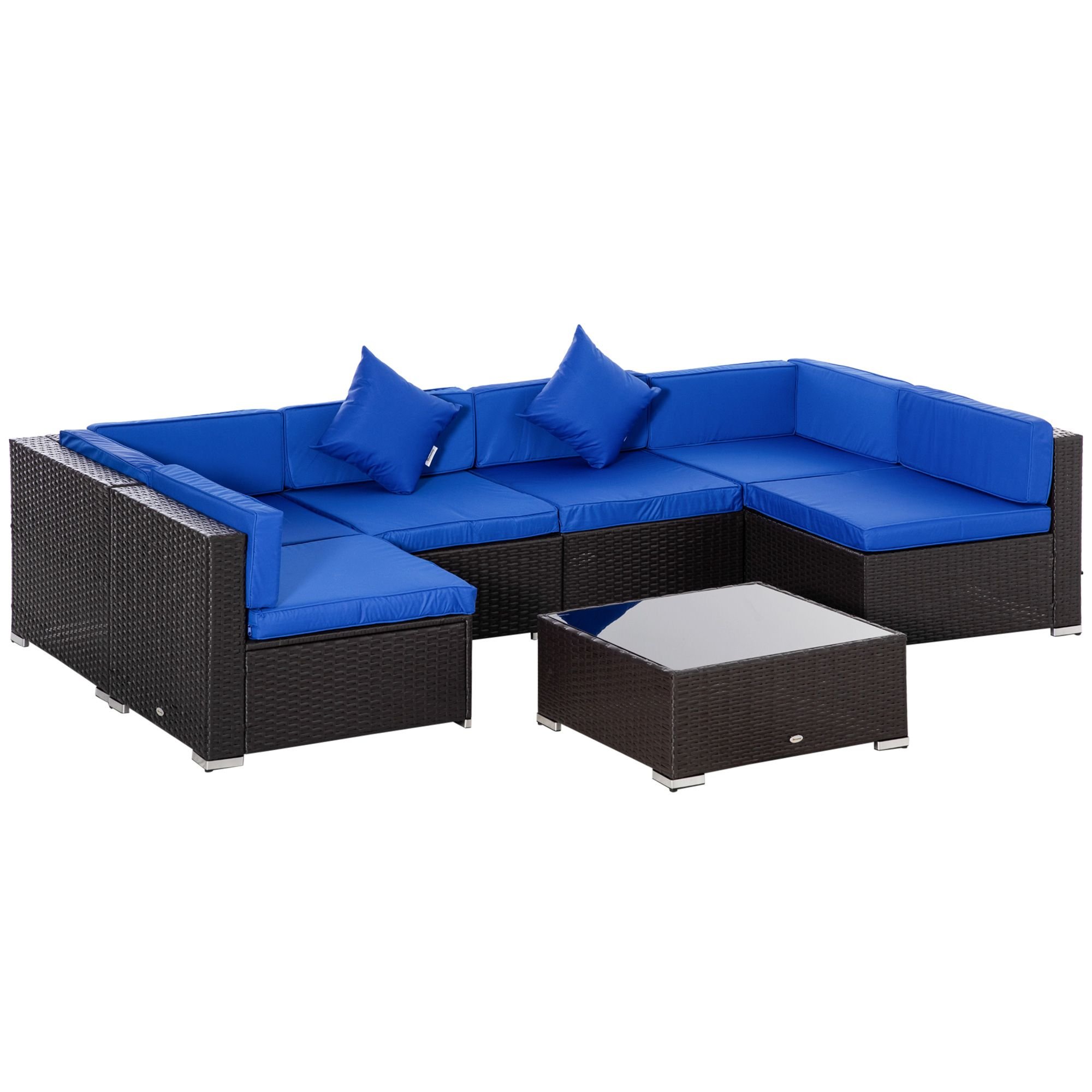 7 Pieces Outdoor Rattan Furniture Set, Patio Wicker Sectional Conversation Sofa Set, Blue 7 Pieces Outdoor Rattan Furniture Set, Patio Wicker Sectional Conversation Sofa Set, Blue